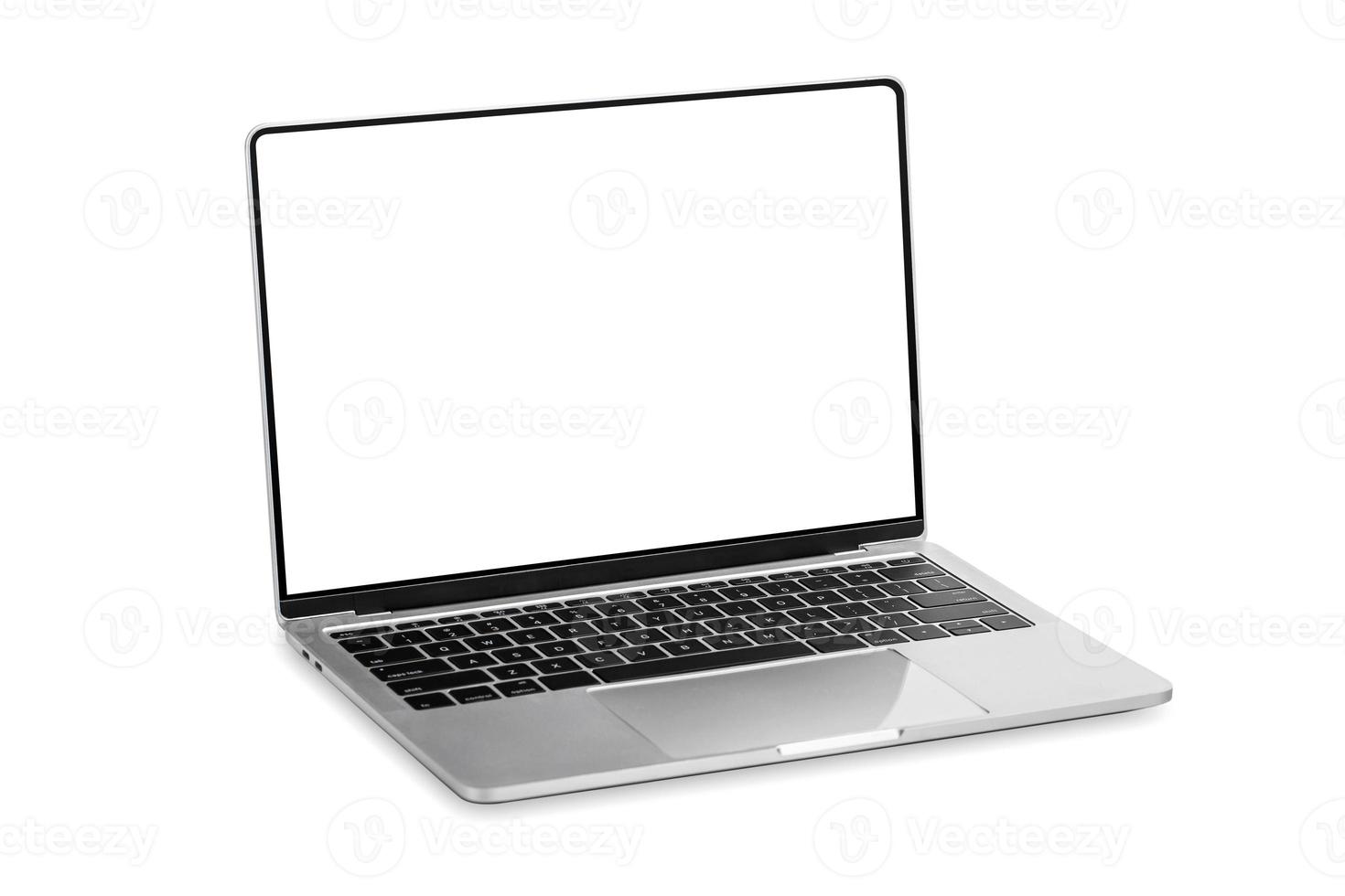 Laptop computer with blank screen isolated on white background photo