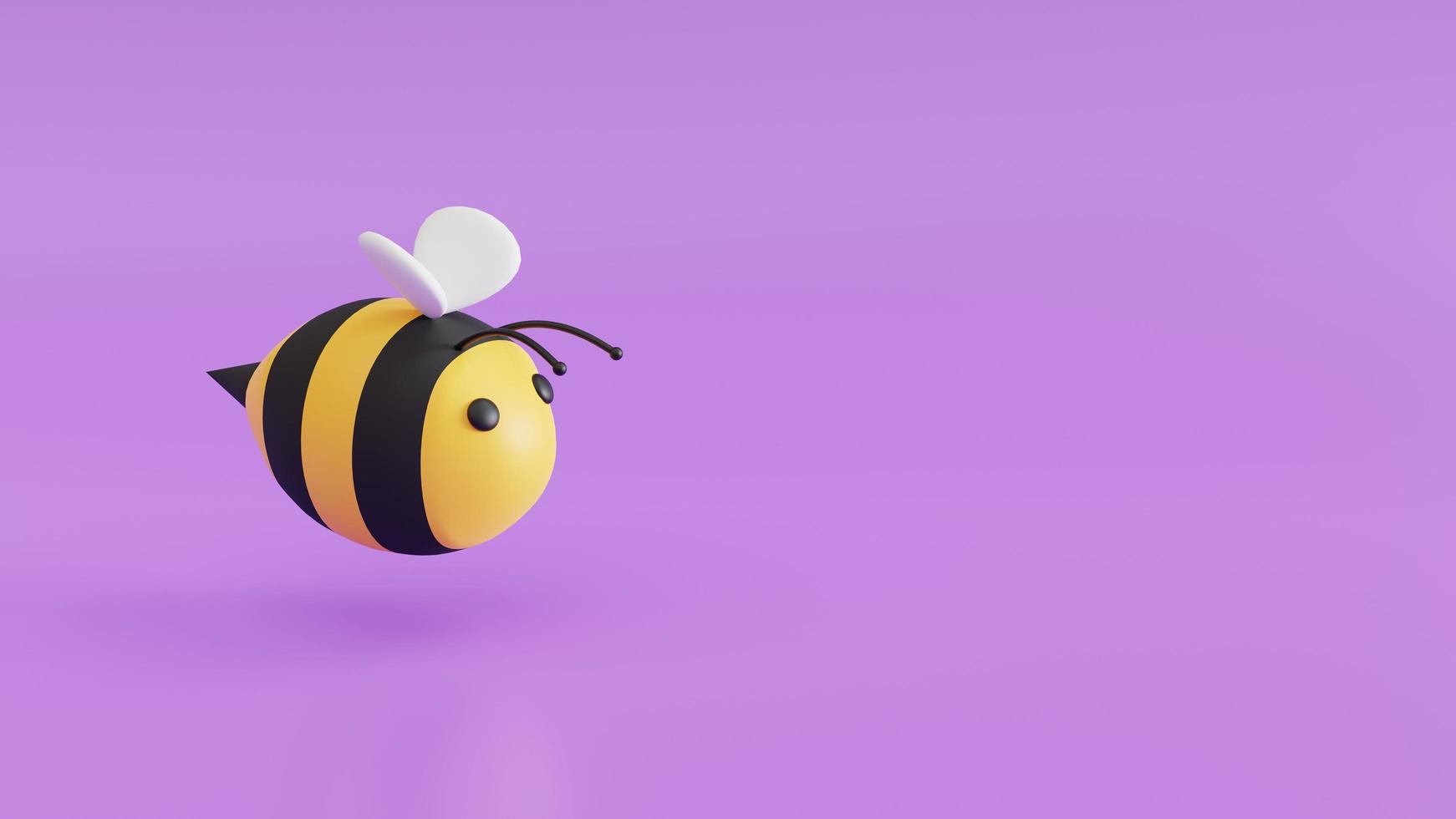 pequeña abeja con espacio para publicidad de productos en el concepto de icono de dibujos animados de fondo púrpura para niños. representación 3d foto