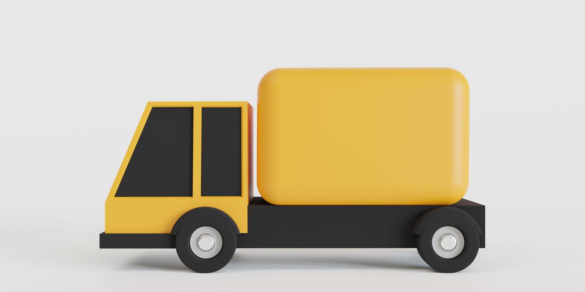 Yellow delivery van. Concept of express delivery. on white background. 3d rendering. photo