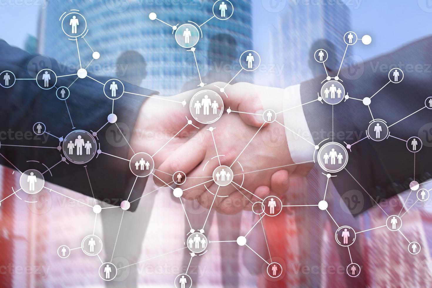 HR Human resources management peoples relation organisation structure virtual screen mixed media double exposure. photo