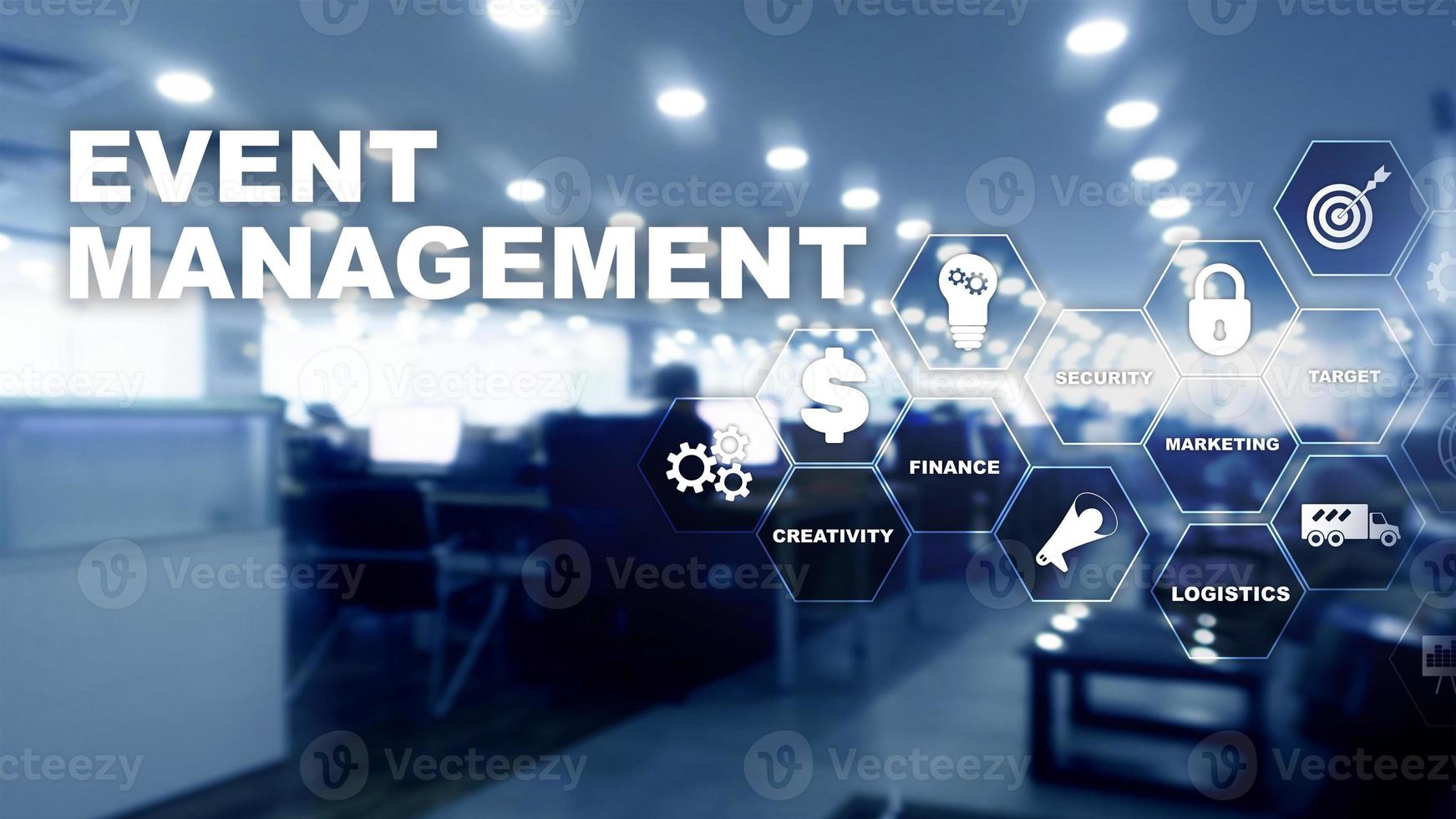 Event management Concept. Event management flowchart. Event management related items. Mixed media business. photo