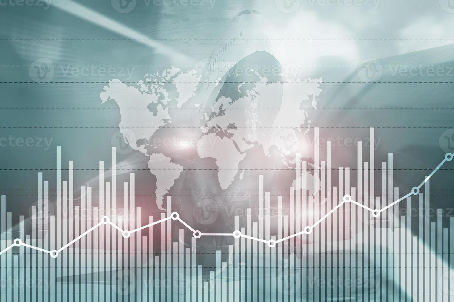 Business finance growth graph chart analysing diagram trading and forex exchange concept double exposure mixed media photo