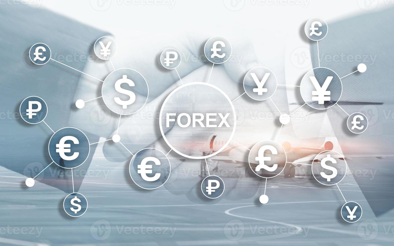 comercio de divisas intercambio de divisas negocios finanzas diagramas dólar euro iconos sobre fondo borroso. foto
