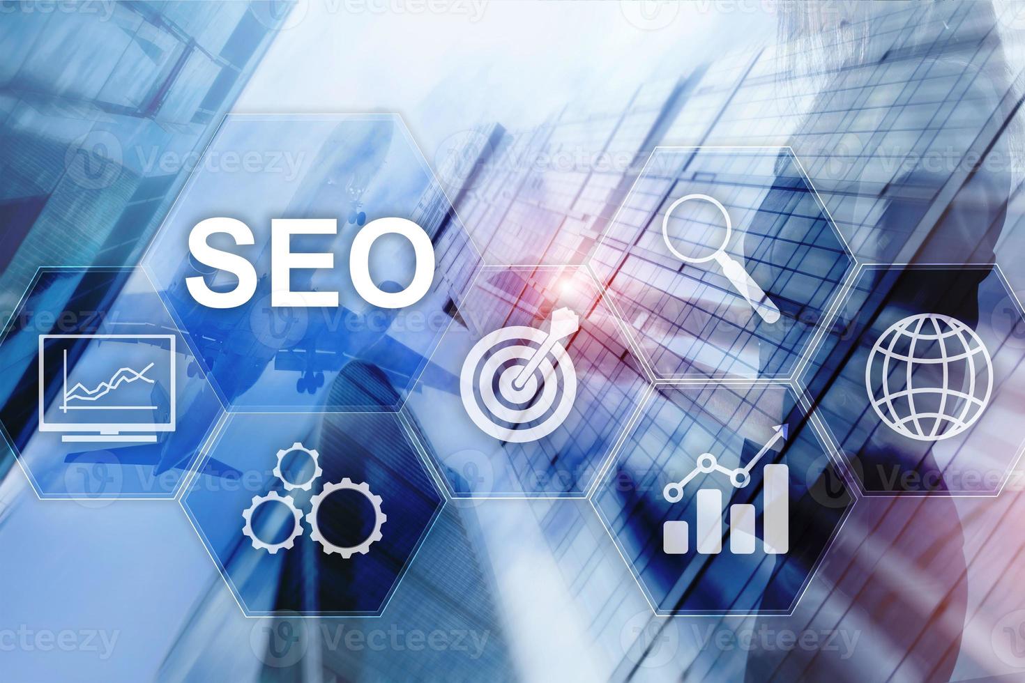 SEO - Search engine optimization, Digital marketing and internet technology concept on blurred background photo