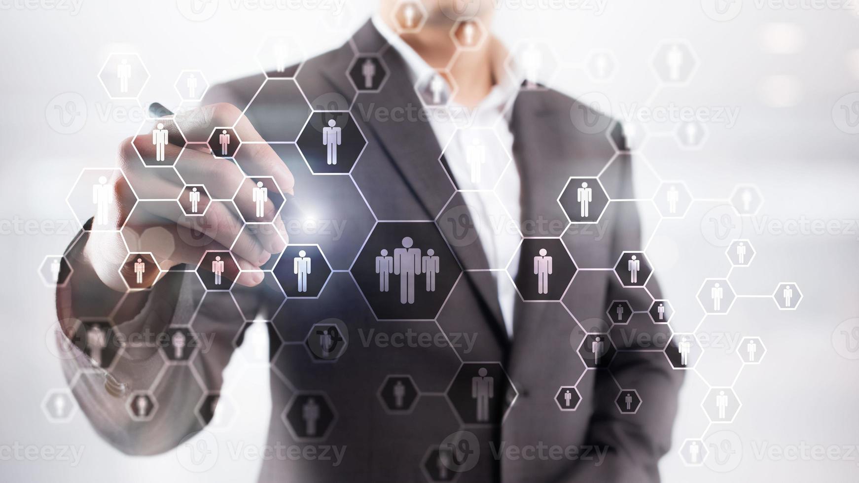 HR, Human Resources, Recruitment, Organisation structure and social network concept. photo