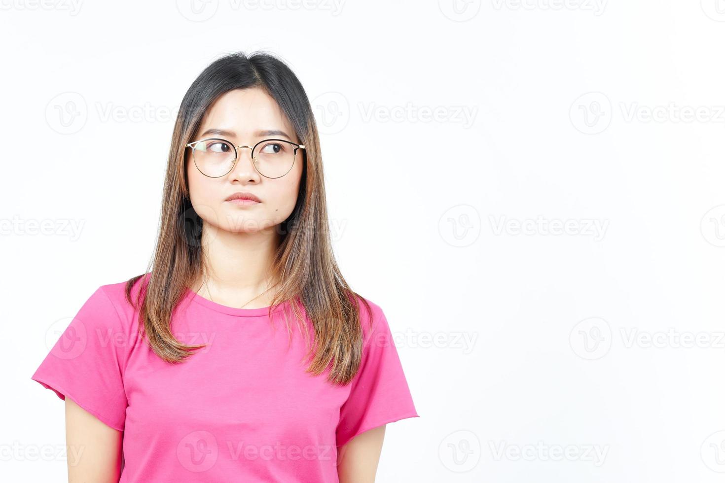 Look away with angry face expression Of Beautiful Asian Woman Isolated On White Background photo