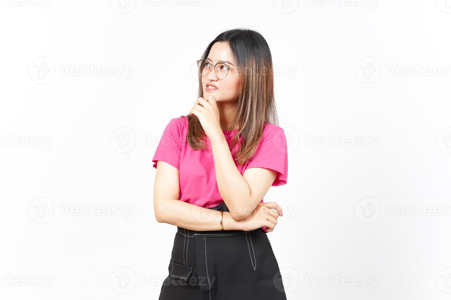 Thinking something Disgusting Of Beautiful Asian Woman Isolated On White Background photo