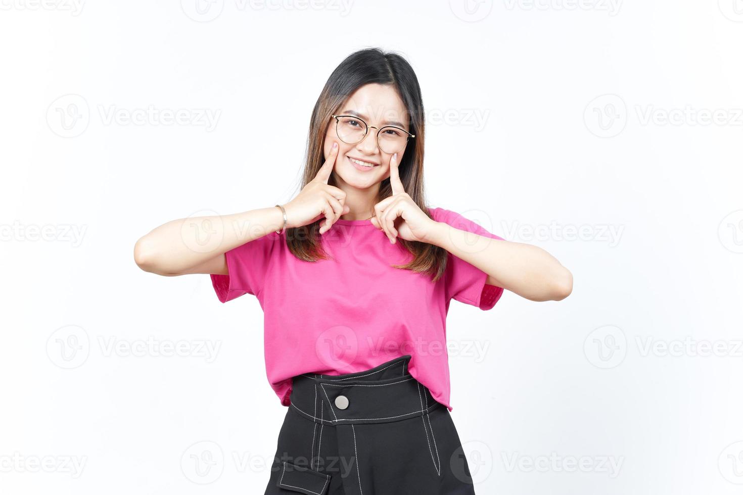 Looking at Camera and Smiling Of Beautiful Asian Woman Isolated On White Background photo