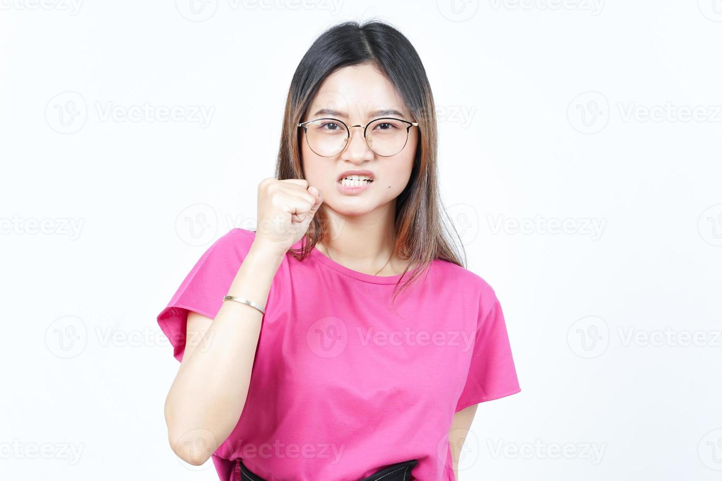 Angry Face Expression Of Beautiful Asian Woman Isolated On White Background photo