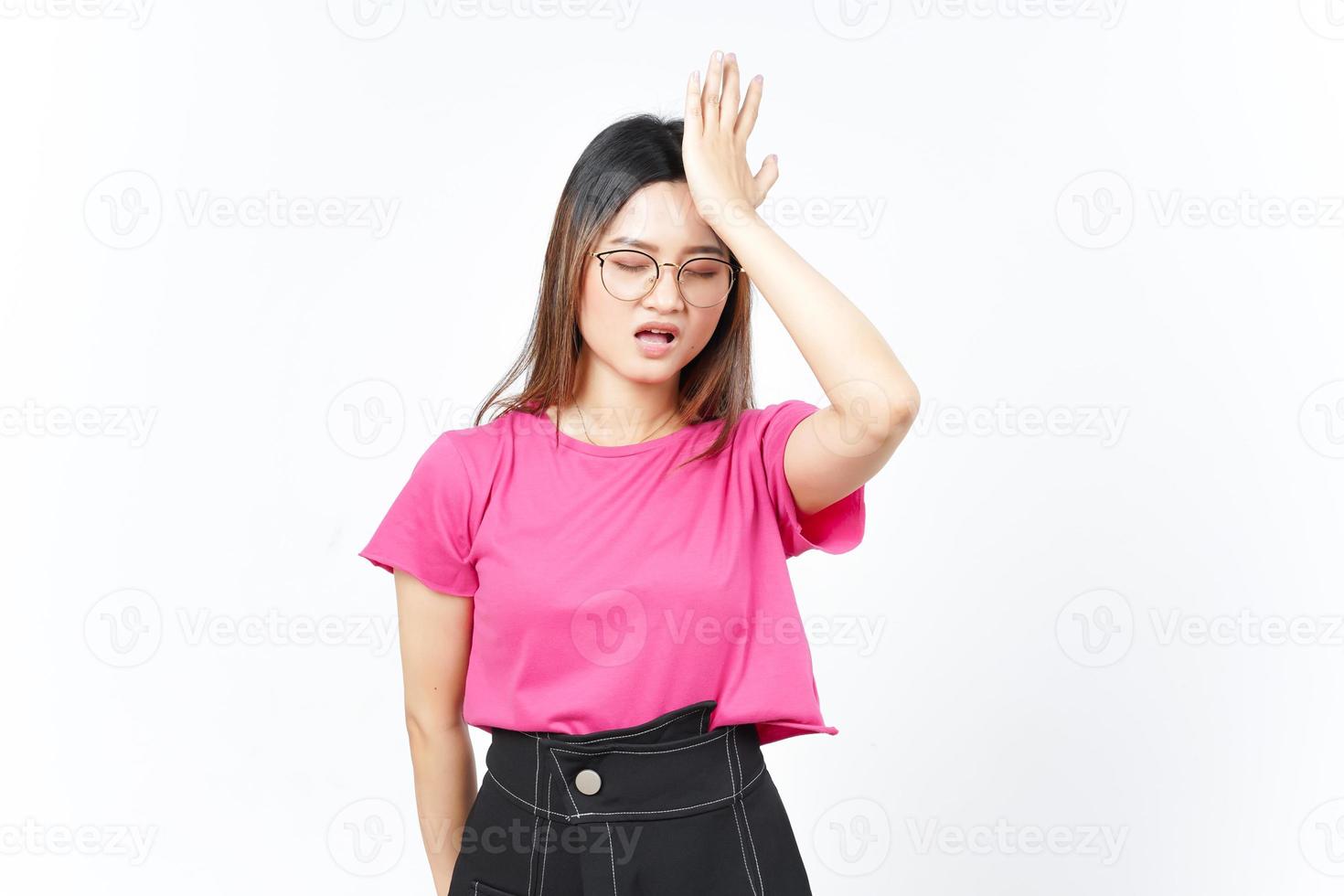 Forget something gesture Of Beautiful Asian Woman Isolated On White Background photo