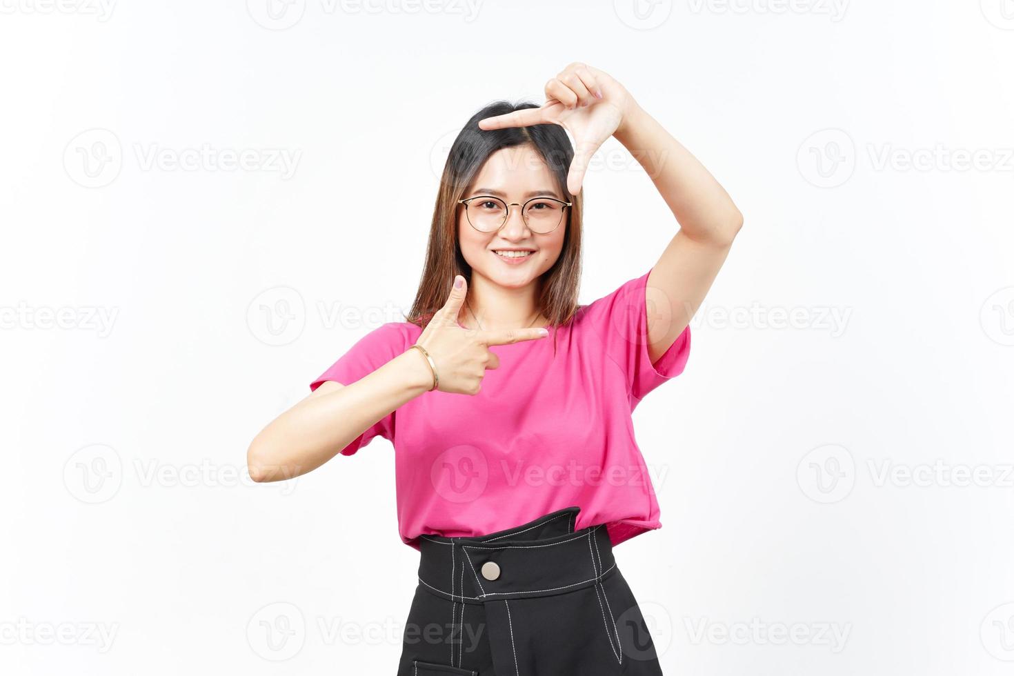 Make Frame With Hands Of Beautiful Asian Woman Isolated On White Background photo