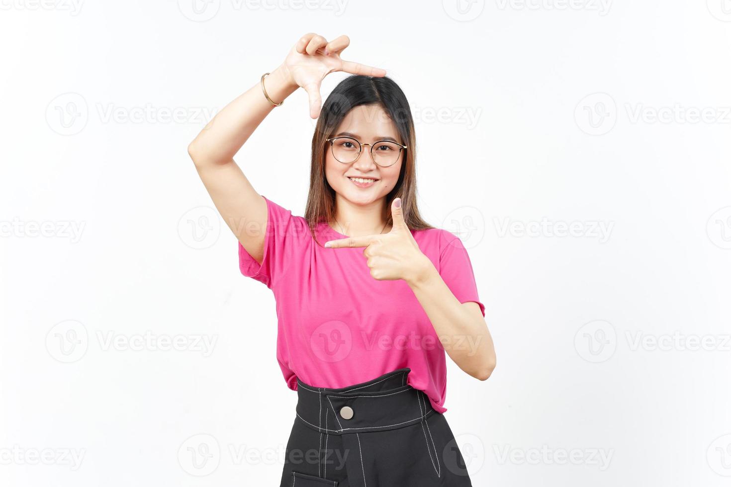 Make Frame With Hands Of Beautiful Asian Woman Isolated On White Background photo