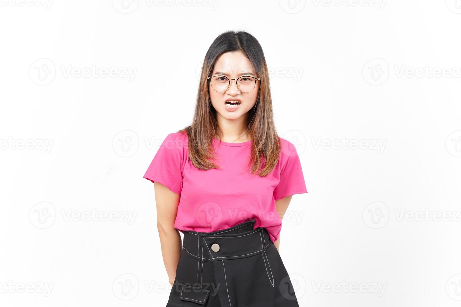 Angry face expression Of Beautiful Asian Woman Isolated On White Background photo