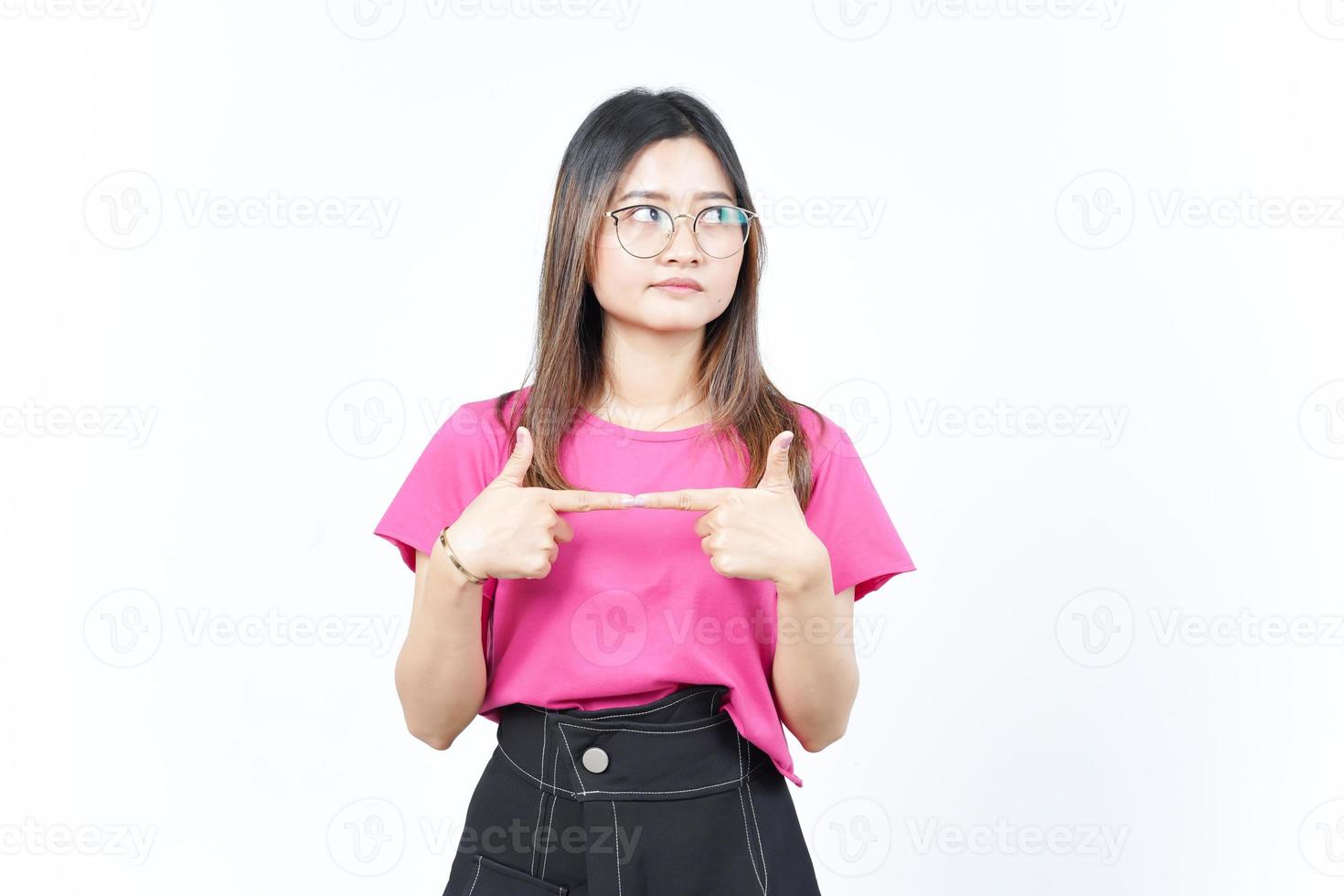 Thinking Gesture Of Beautiful Asian Woman Isolated On White Background photo