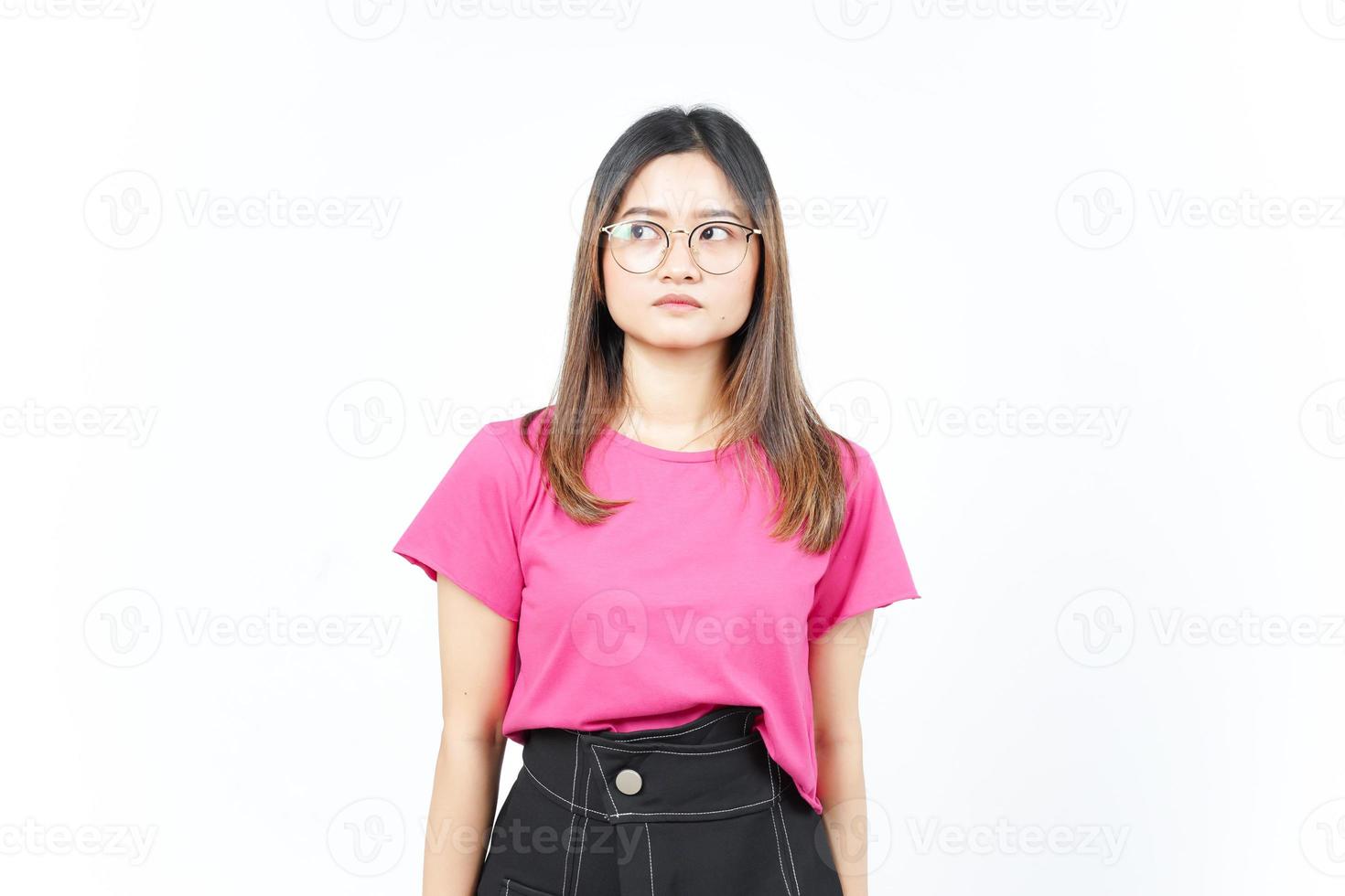 Look away with angry face expression Of Beautiful Asian Woman Isolated On White Background photo