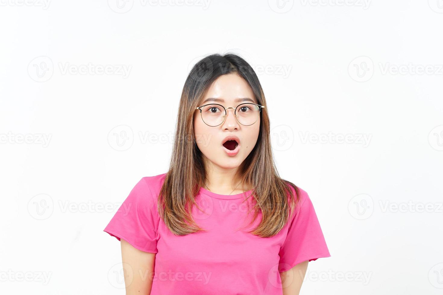 Shock WOW Face Expression Of Beautiful Asian Woman Isolated On White Background photo
