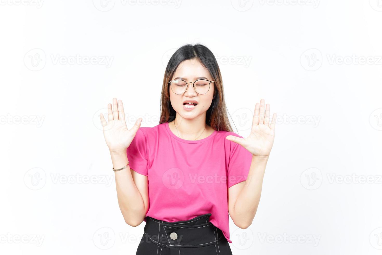 Angry Face Expression Of Beautiful Asian Woman Isolated On White Background photo