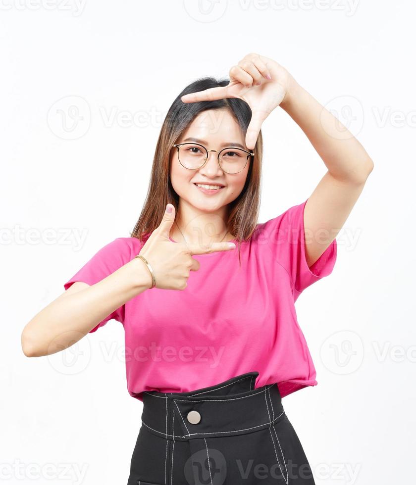 Make Frame With Hands Of Beautiful Asian Woman Isolated On White Background photo