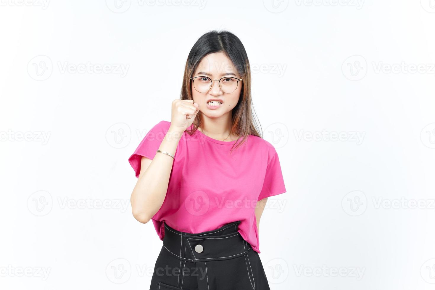 Angry Face Expression Of Beautiful Asian Woman Isolated On White Background photo