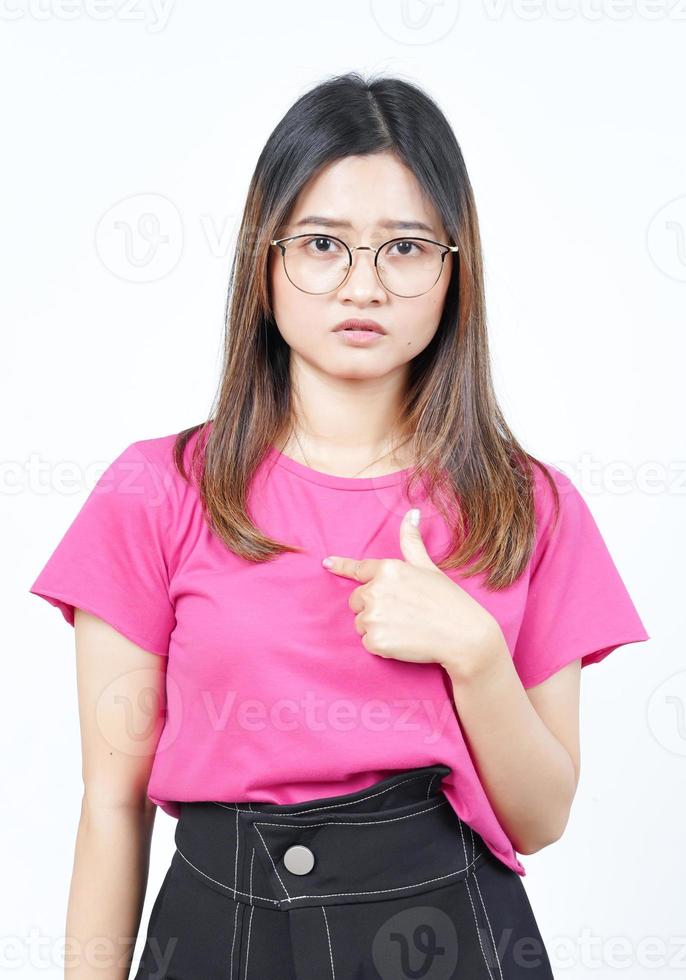 Do you Blame Me Concept Of Beautiful Asian Woman Isolated On White Background photo