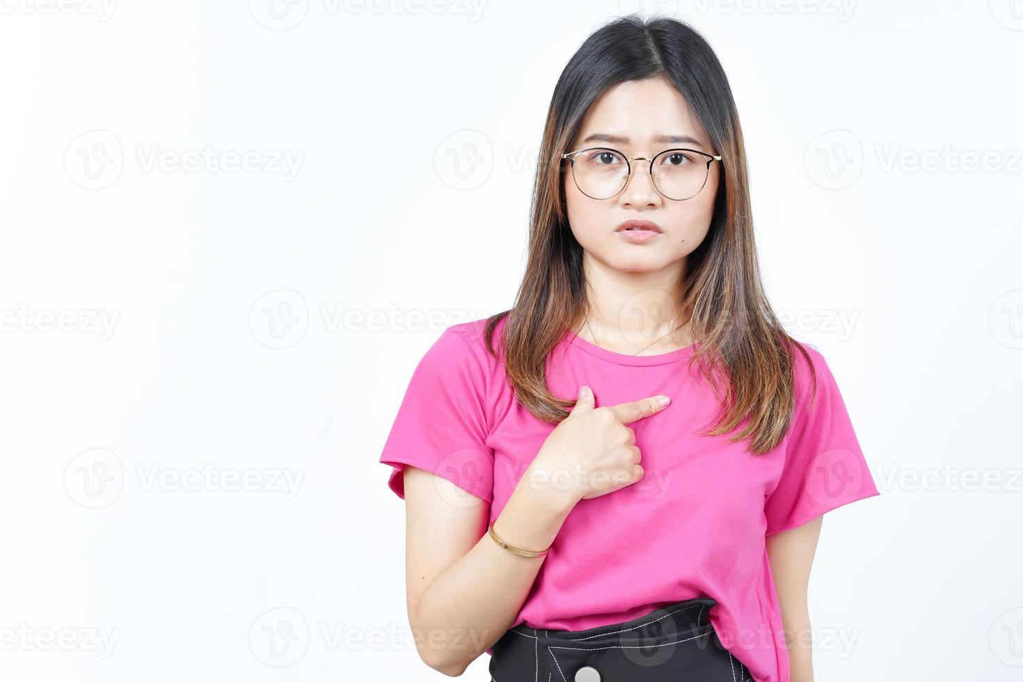 Do you Blame Me Concept Of Beautiful Asian Woman Isolated On White Background photo