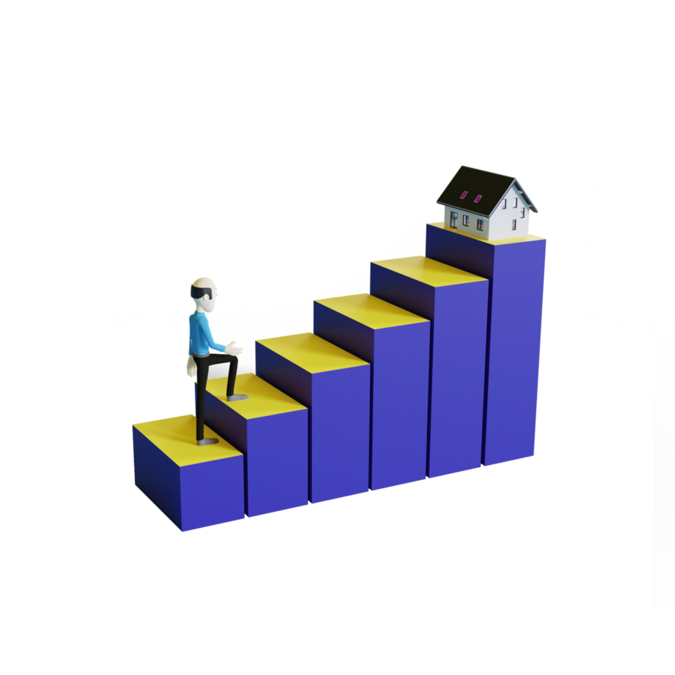 3d man climbing on a stair to success png