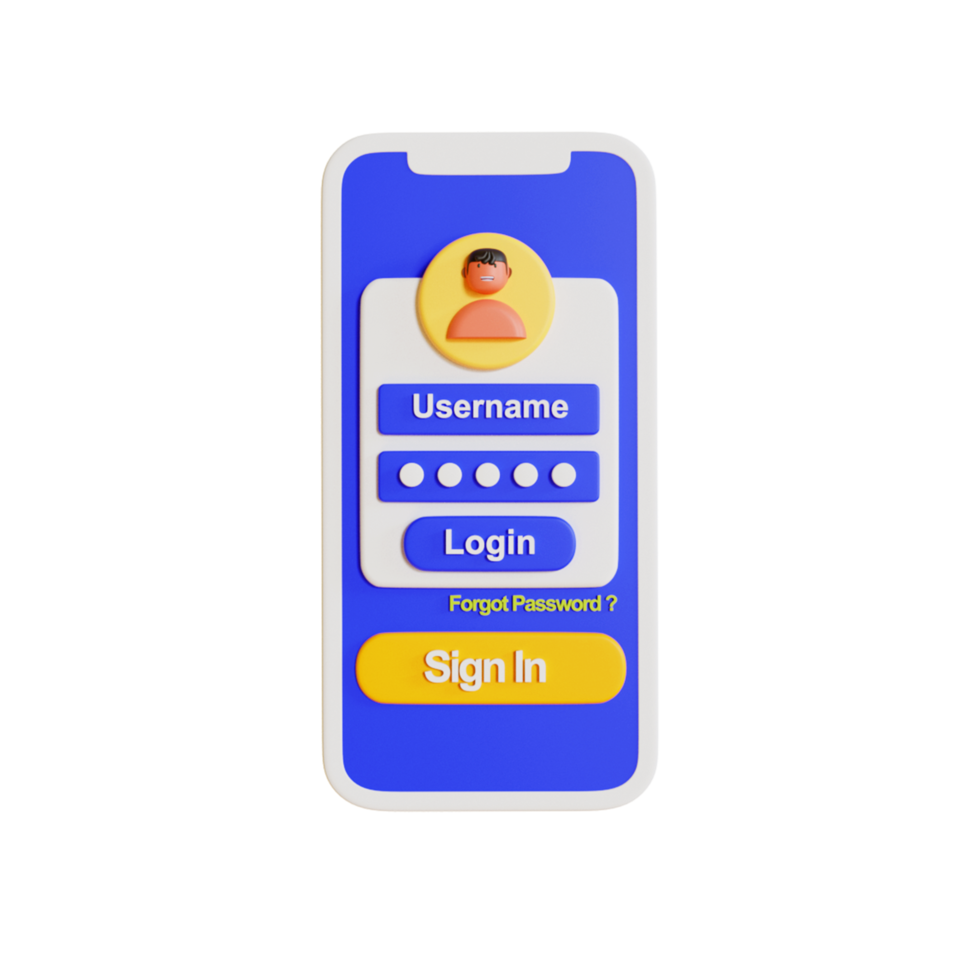 3d phone with a user account to log into the website on transparent background png