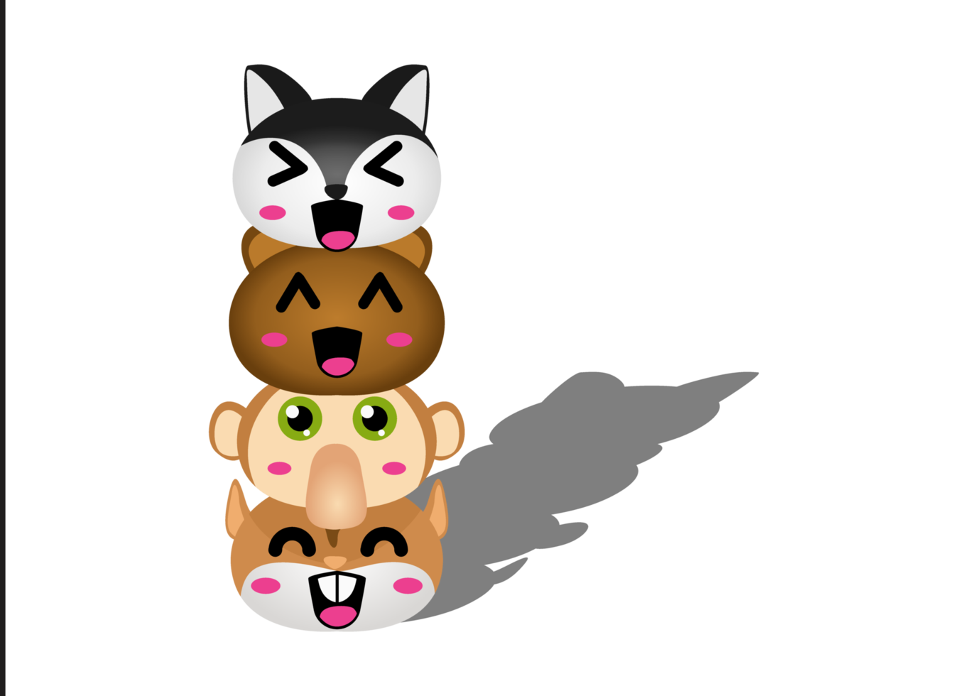 Pile of cute animal character heads png