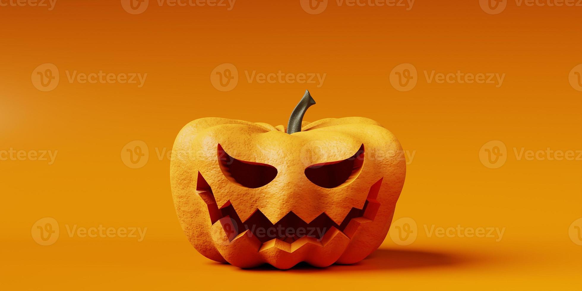 halloween concept, 3d halloween pumpkin on orange background. 3d rendering illustration photo