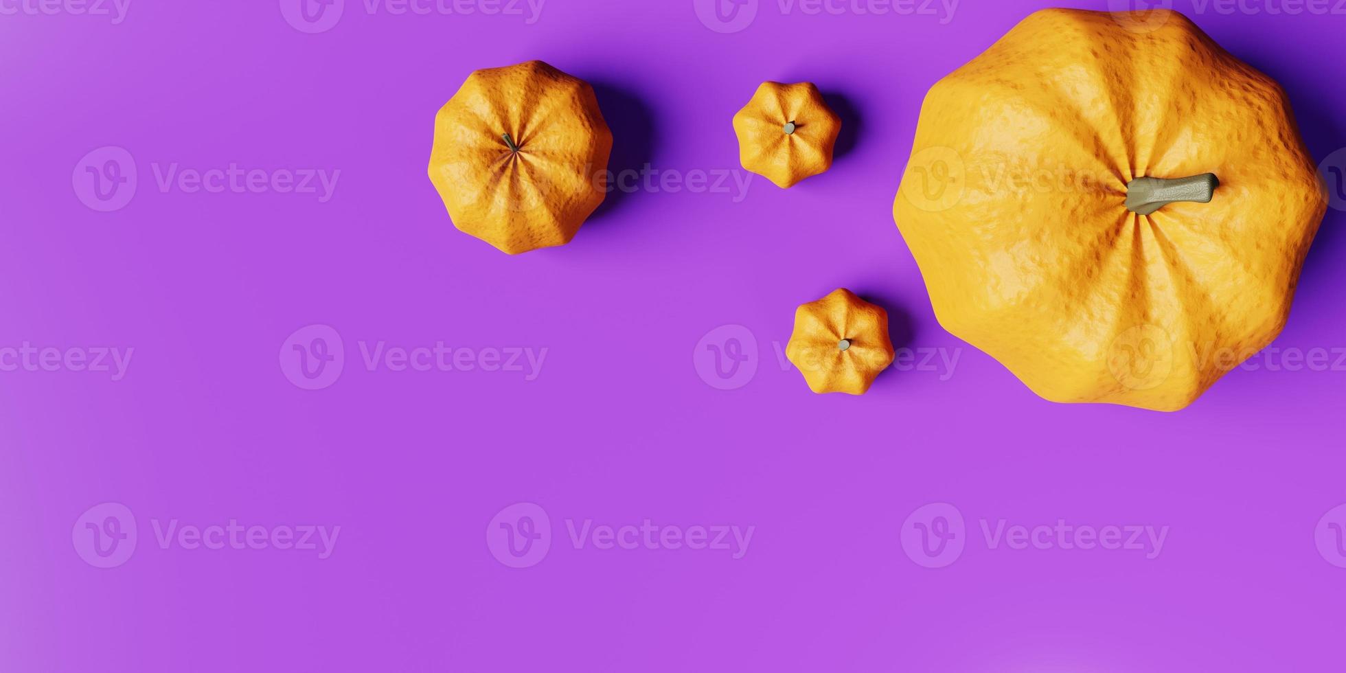 3d rendering minimal purple background with pumpkins on top view. 3d render illustration photo