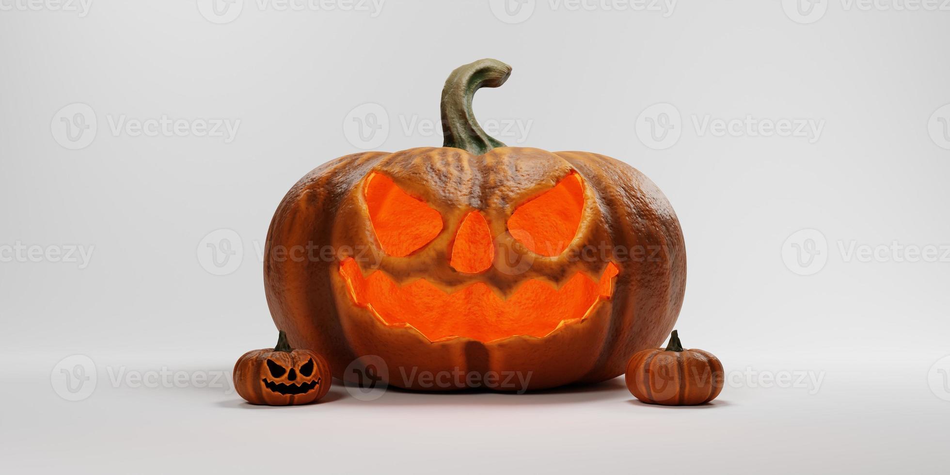 realistic closeup halloween pumpkin with white background on 3d rendering. 3d halloween concept illustration photo