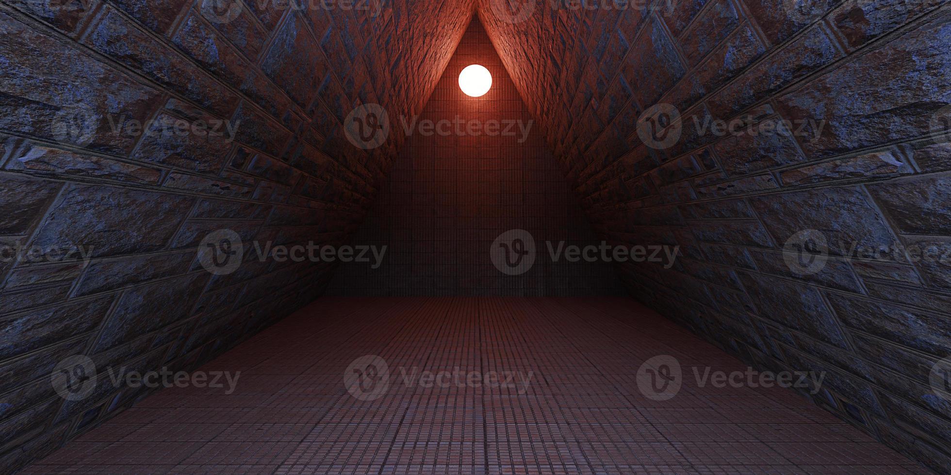 brick wall and brick floor background empty scene with lights at night Hallway scene and neon lights 3d illustration photo