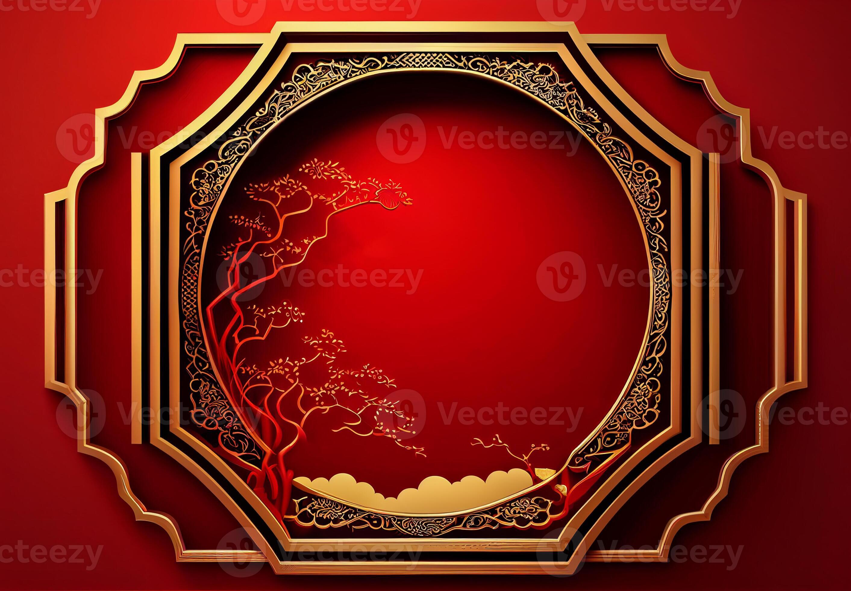 Chinese elegant frame background red and gold color with asian elements