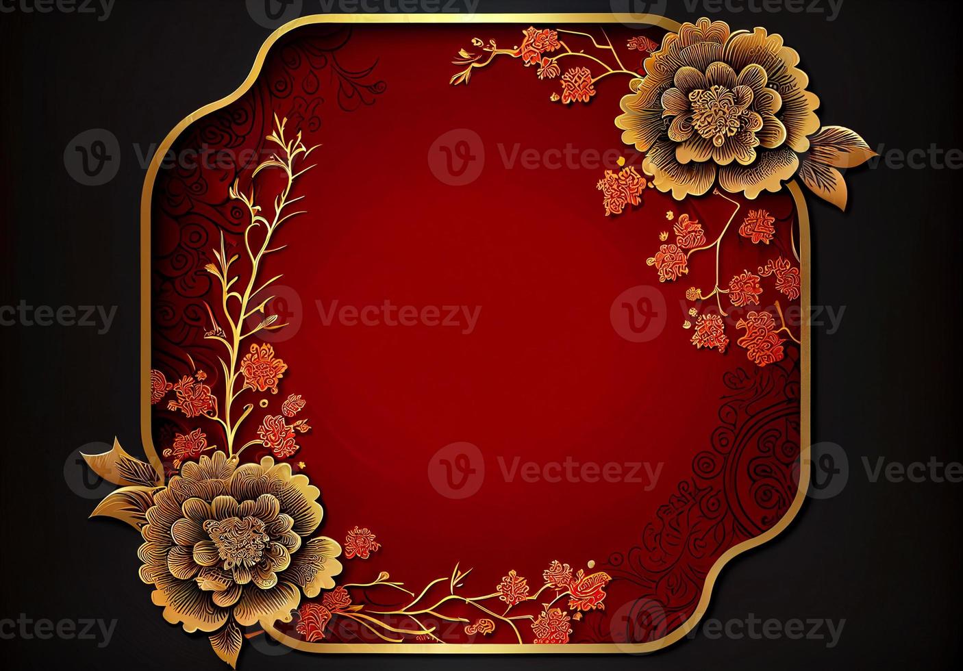 Chinese luxury frame background red and gold color with asian elements for decorated with copy space, Happy Chinese new year concept photo