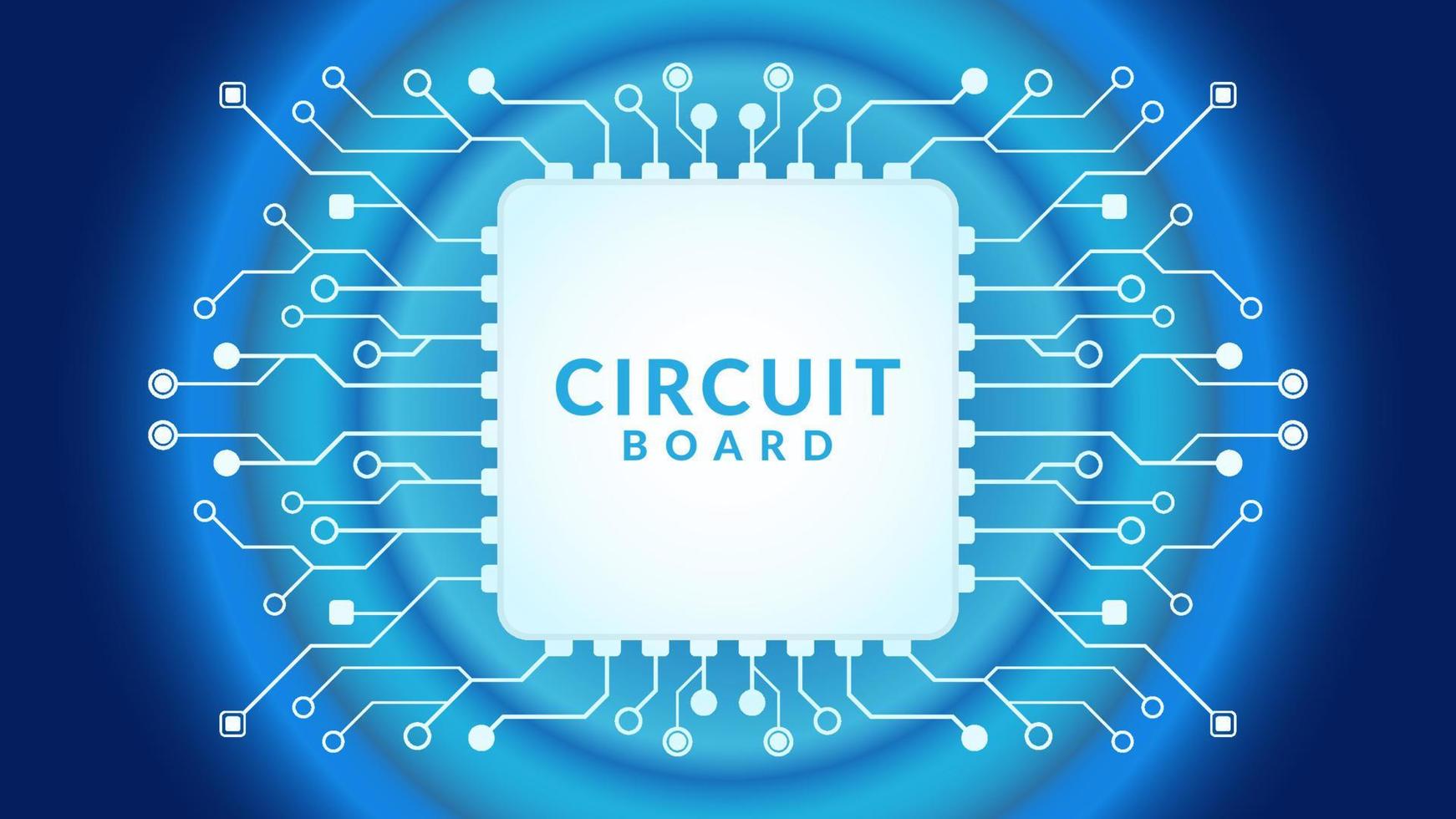 procesador de microchip con luces radiales en el fondo azul. ai. placa de circuito eléctrico. fondo de alta tecnología. concepto de cpu de procesadores de computadora central. chip digital de la placa base. vector