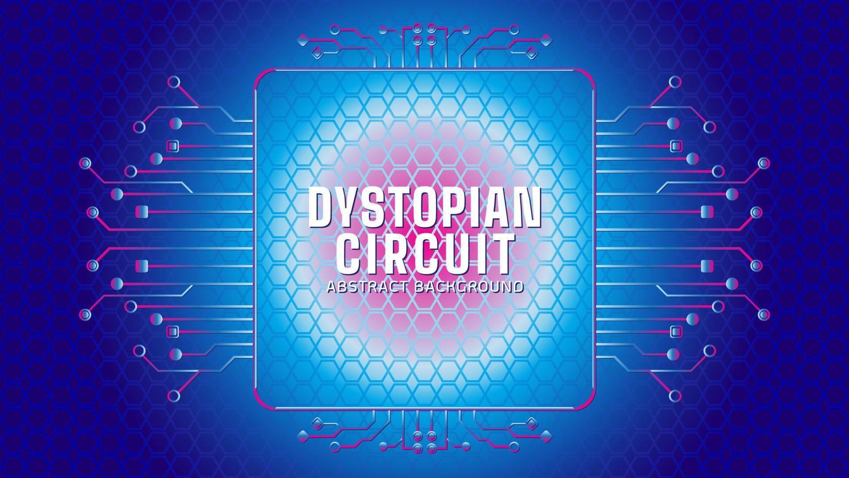 Cyberpunk Circuit With Hexagonal Geometric Pattern. Electronic Tree Shape with Square Frame Vector Illustration. Dystopian Abstract Background Design Template. Dark Blue Gradient Color Theme.