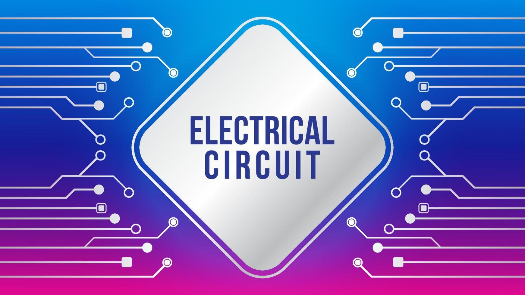 forma de árbol electrónico metálico con elemento cuadrado redondeado en fondo colorido. Ilustración de vector de circuito eléctrico abstracto. púrpura violeta azul rosa magenta degradado color tema plantilla de diseño