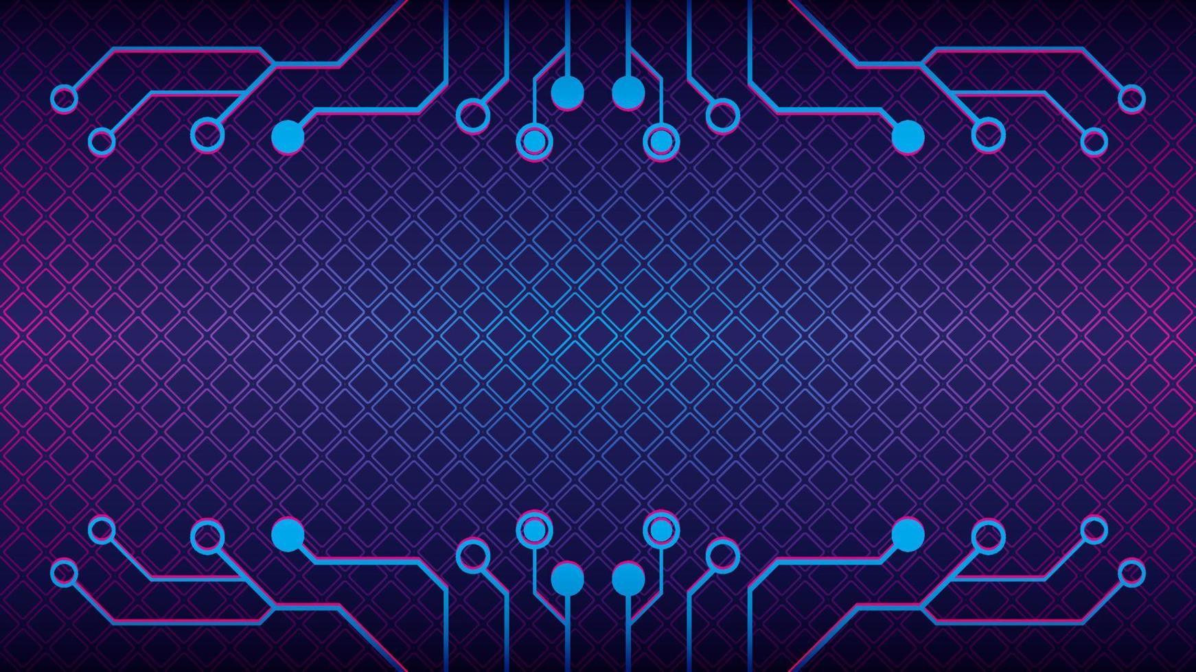 circuito cyberpunk con patrón geométrico de diamante. Ilustración de vector de forma de árbol electrónico. plantilla de diseño de fondo abstracto distópico. tema de color degradado azul rosa púrpura violeta.