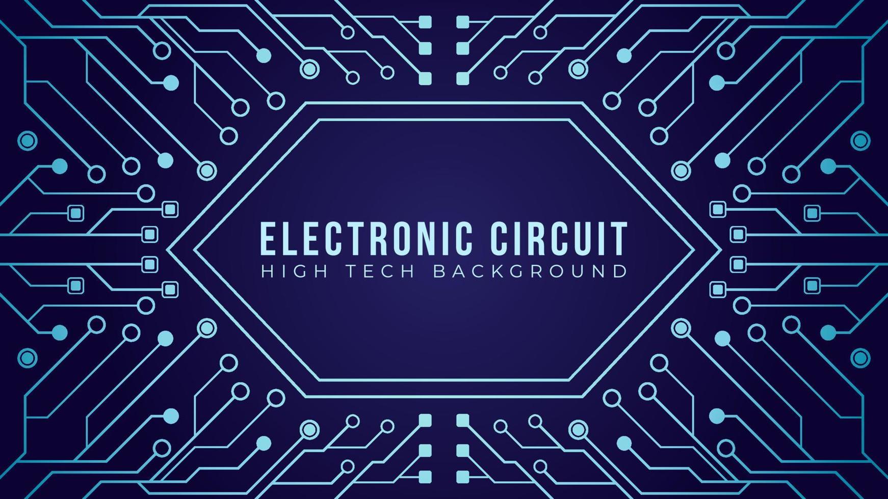 Circuit board with hexagon frame in the middle. Blue abstract technology background design template. Motherboard vector illustration. High tech wallpaper