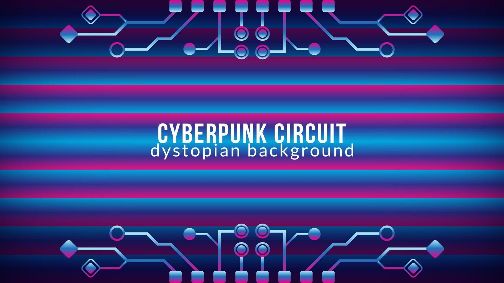 Cyberpunk Circuit With Gradient Bar Pattern. Dystopian Electronic Tree Shape Vector Illustration. Abstract Background Design Template. Blue Pink Purple Violet Gradient Color Theme.
