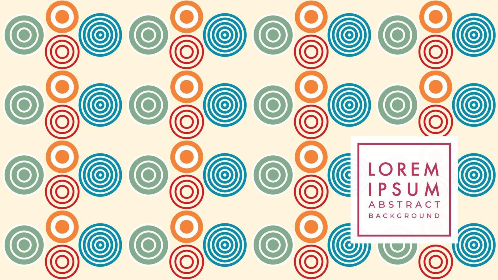 Vector illustration of concentric circles seamless pattern in Russian poster art color theme. Abstract geometric background design template. White beige red orange blue pastel green