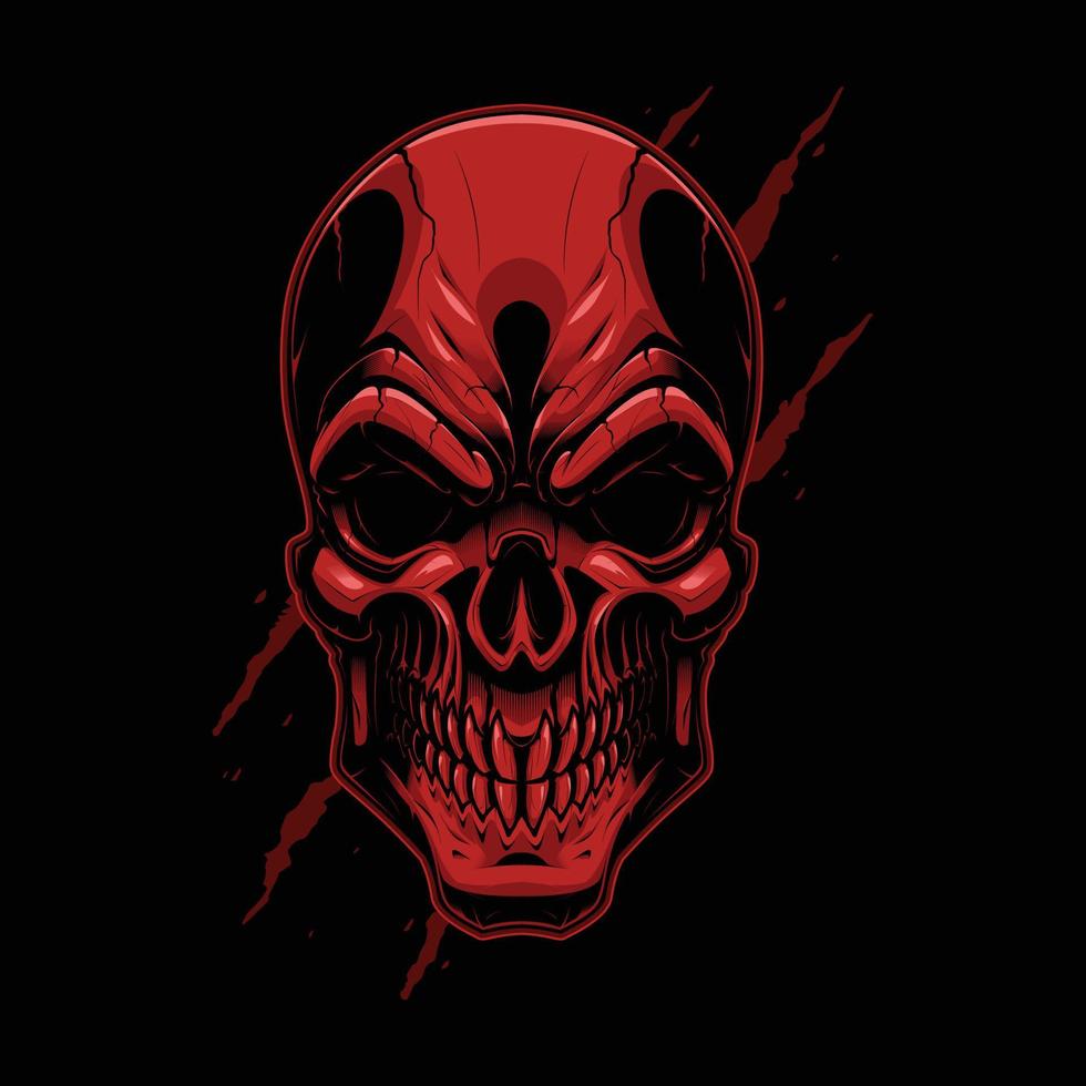 The Red Skull with Scratches on the Back Vector Design for T-Shirt and Apparel Design.