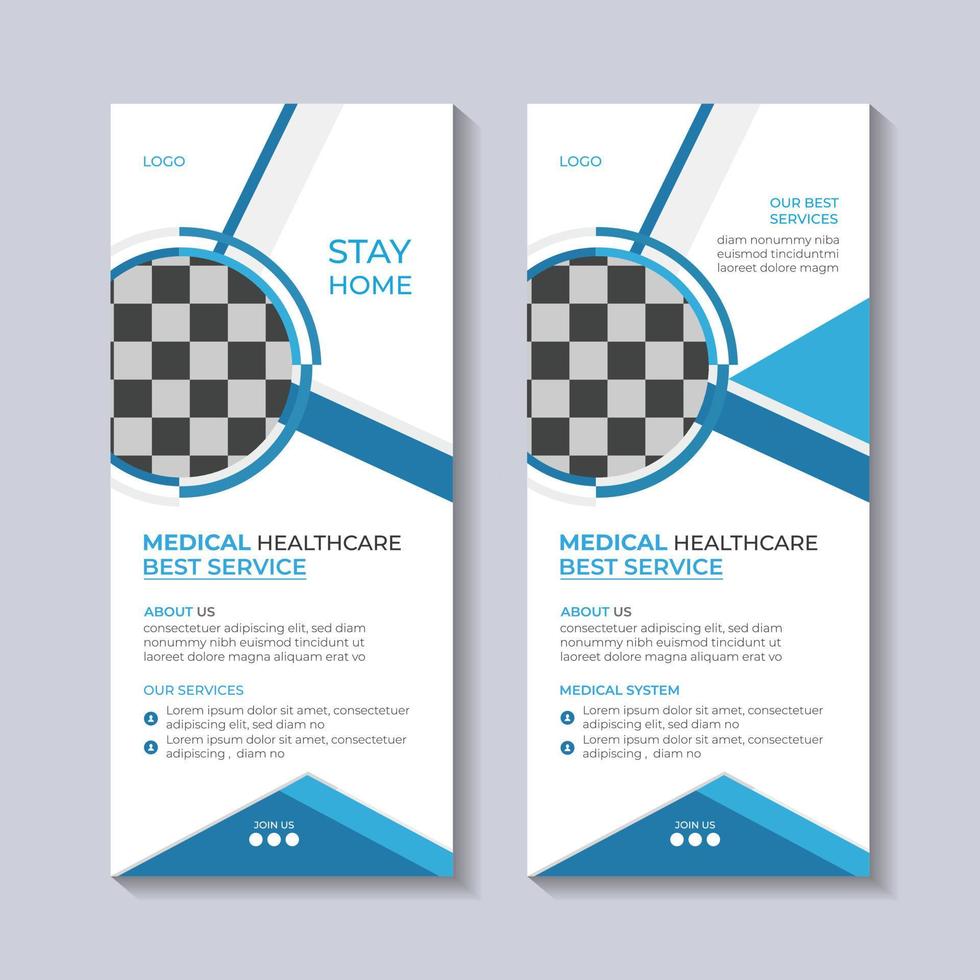 Healthcare and medical roll up banner design. Vertical X-banner, Standee and banner template, health care, dental care, printing, presentation and brochure flyer concept vector illustration.