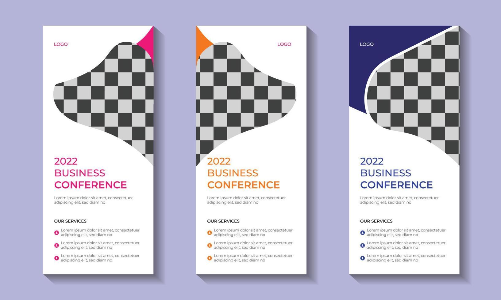 Roll up banner design set. Creative business conference roll up banner and standee banner design template. vector