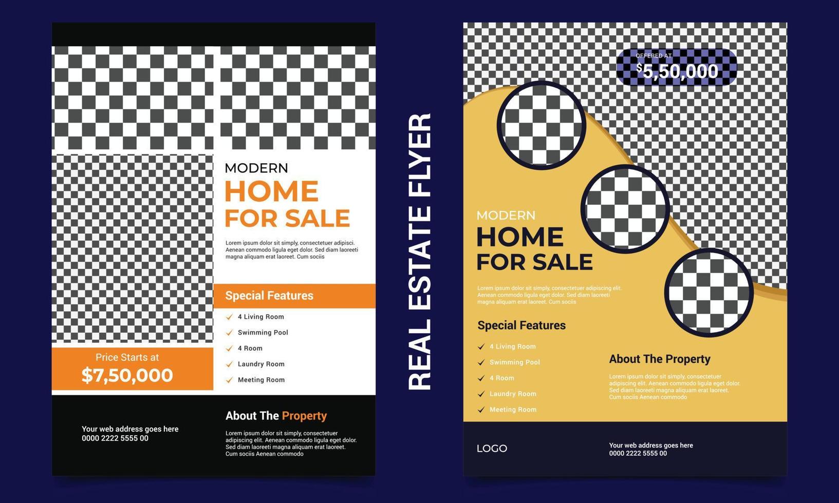 Elegant Home Sale Real Estate Flyer Design Layout Template. vector