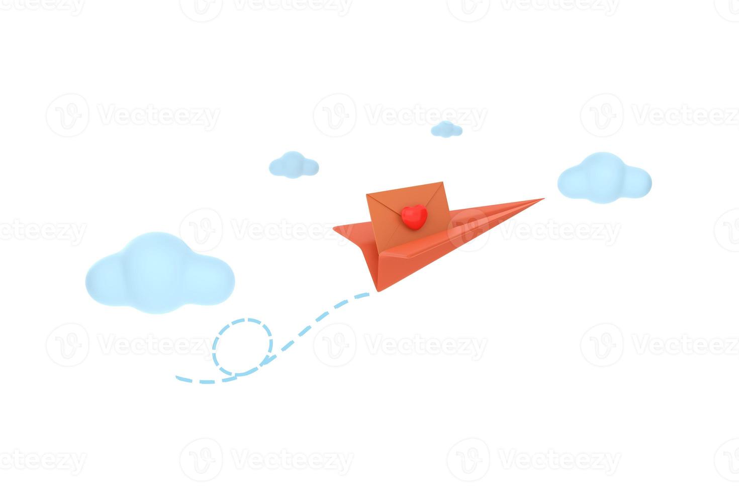 Icon envelope letter, mail letter with red heart on paper plane. photo