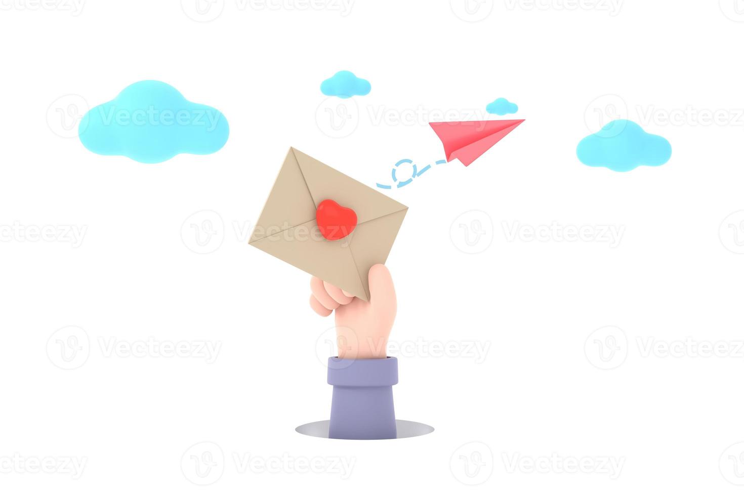 Icon envelope letter, mail letter with red heart and paper plane. photo