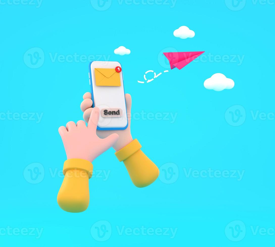 hand holding the smartphone with e-mail application on screen and paper plane. photo