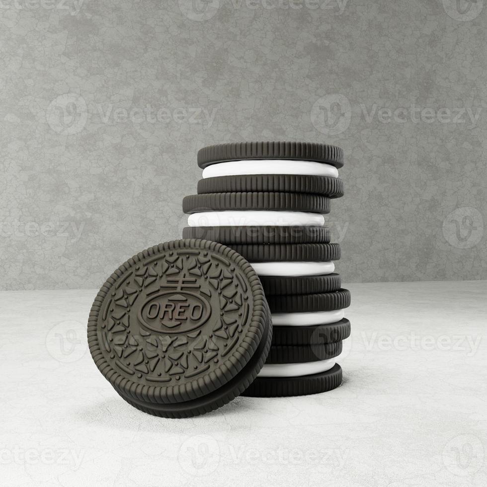 3D rendering Oreo Cookies on Concrete Background photo