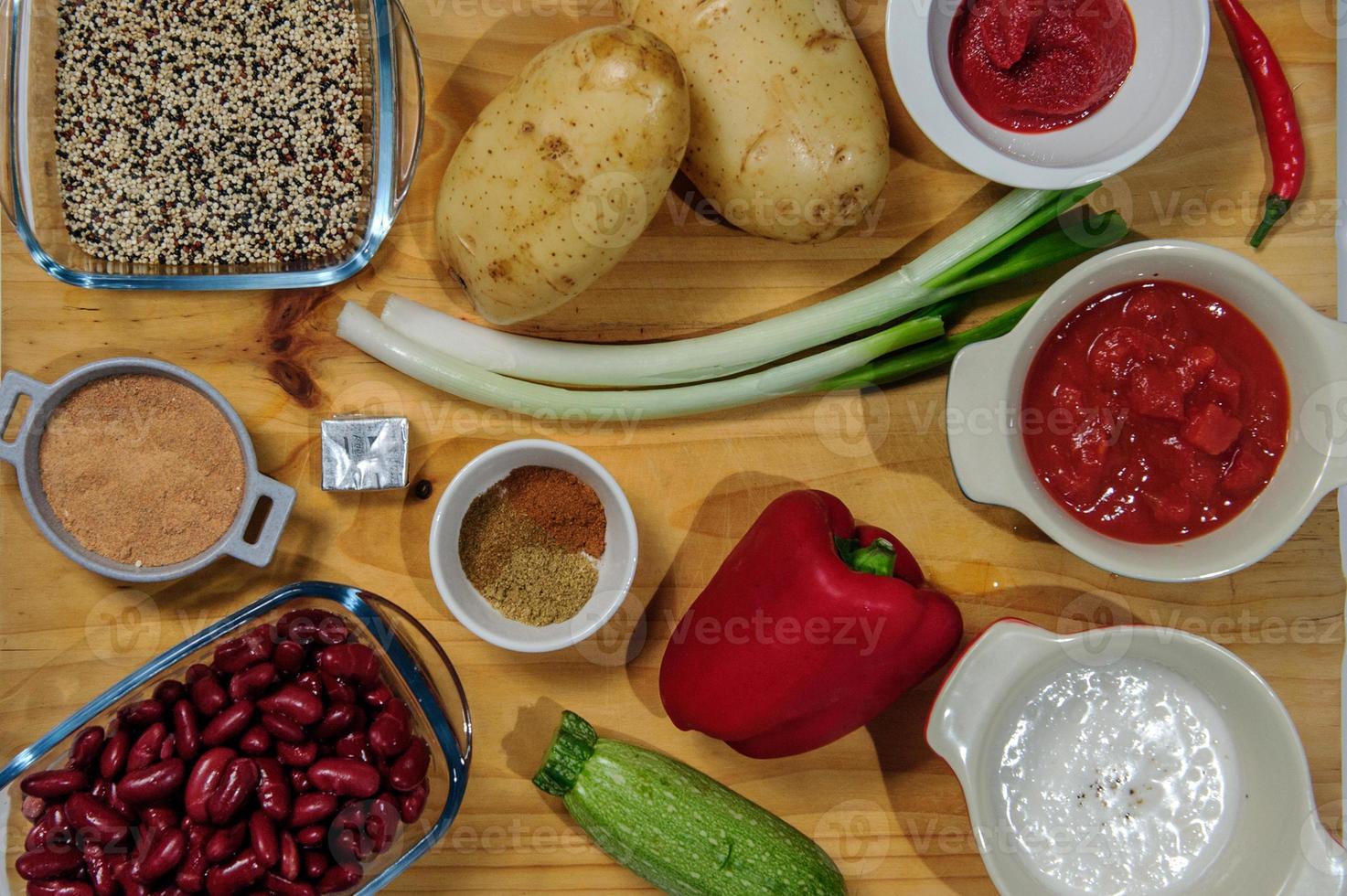 Raw ingredients. Ready to be cooked. Recipe for chicken stew, European cuisine, cooked with a garnish of mushrooms, small onions and other. photo